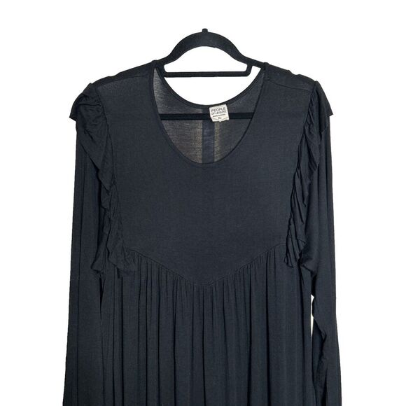 People Of Leisure Midi Dress Black Color Long Sleeves Ruffles Knit Size XL - Picture 2 of 7